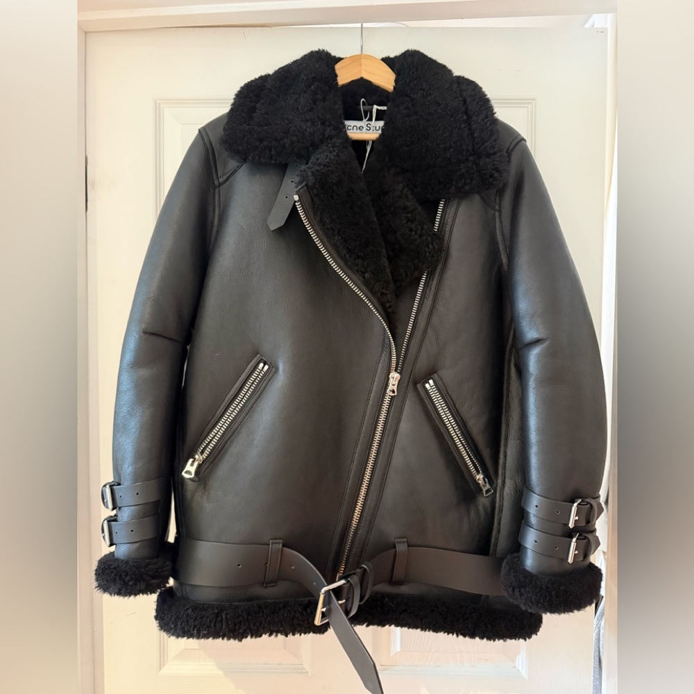 NEW! Acne Studio Black Velocite Lamb Shearling Leather Jacket Size 36